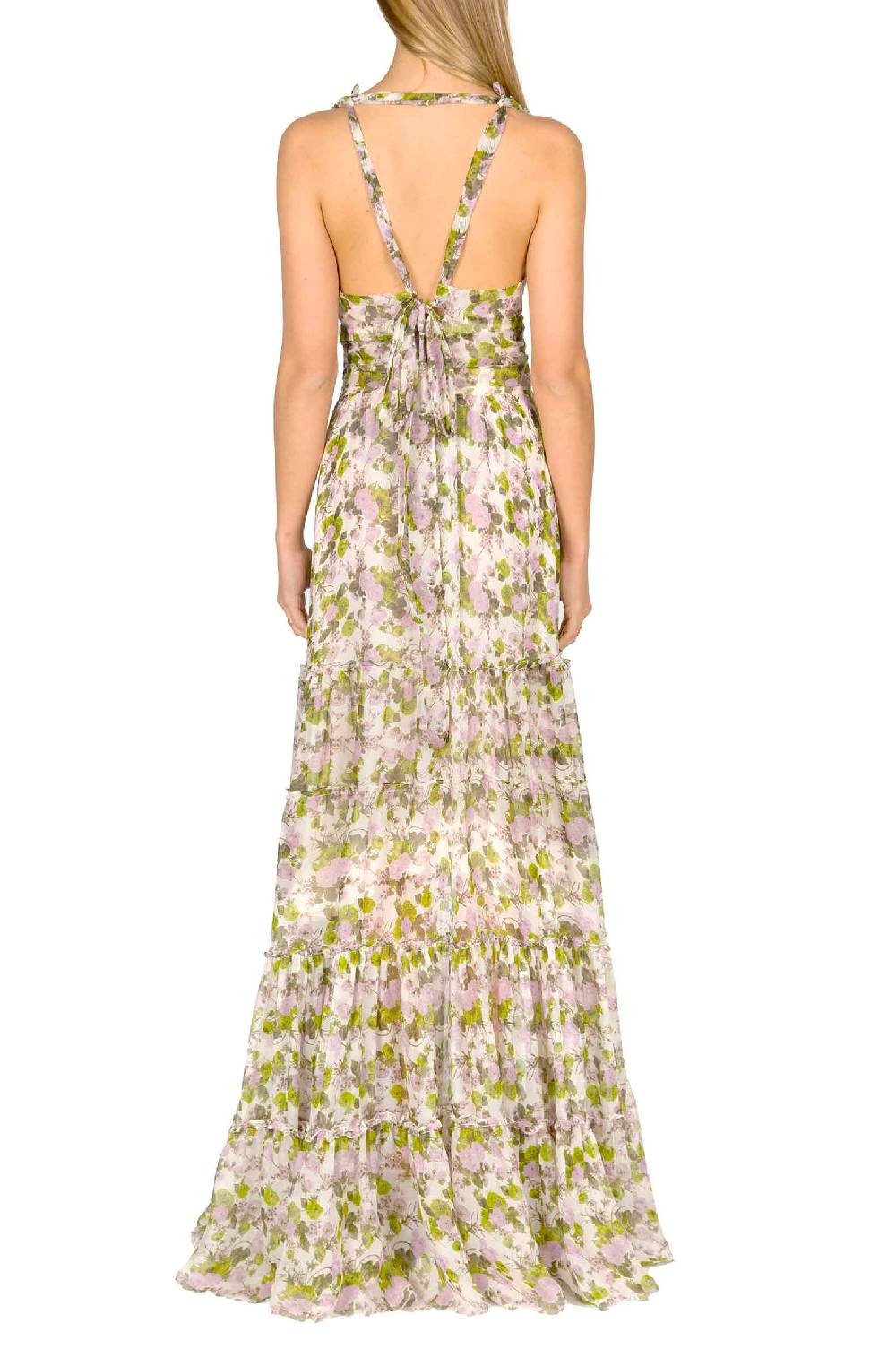 Luisa Beccaria Abito lungo in chiffon increspato con rose in fiore Online