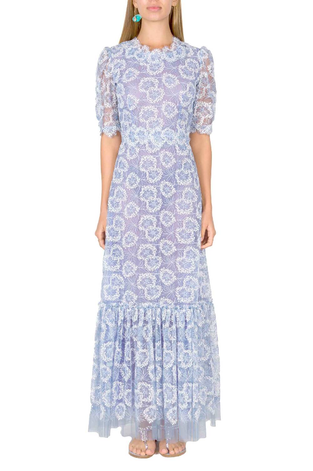 Luisa Beccaria Abito midi con volant e ricami floreali Offerta San Valentino