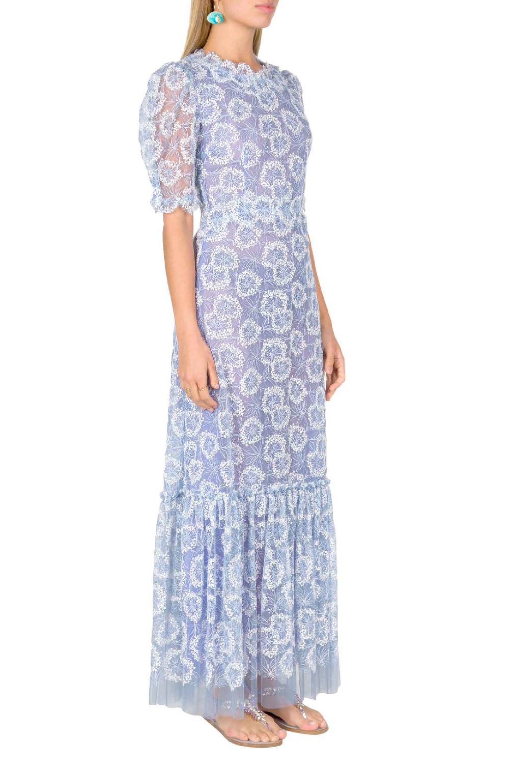 Luisa Beccaria Abito midi con volant e ricami floreali Offerta San Valentino