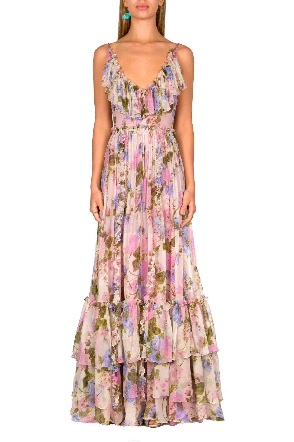 Luisa Beccaria Maxi abito arricciato in chiffon floreale Soddisfazione Garantita
