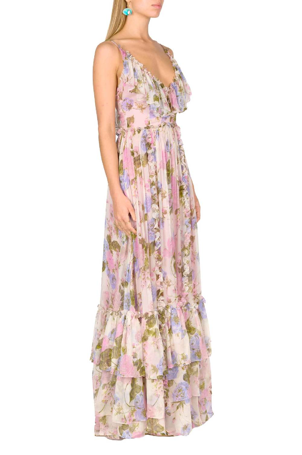 Luisa Beccaria Maxi abito arricciato in chiffon floreale Soddisfazione Garantita