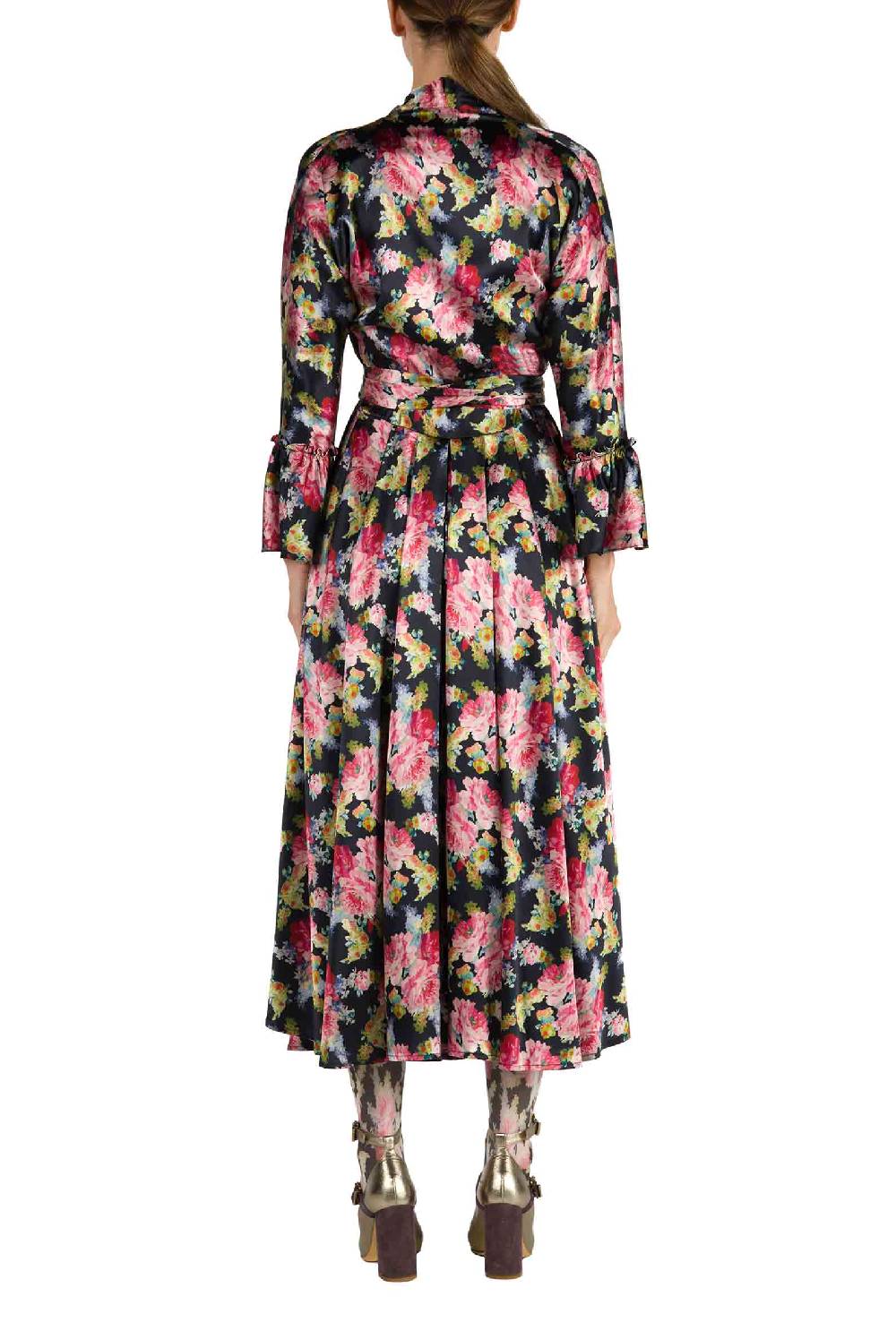Luisa Beccaria Abito Luisa Wrap Satin Floreale Stampa Rose Qualità Garantita