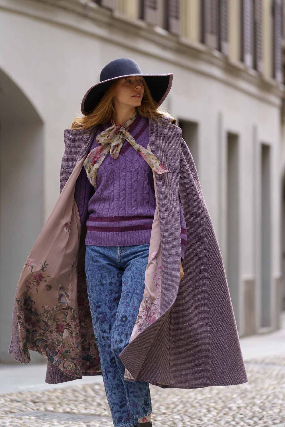 Luisa Beccaria Maglia viola in cashmere a trecce con scollo a V Shopping Online