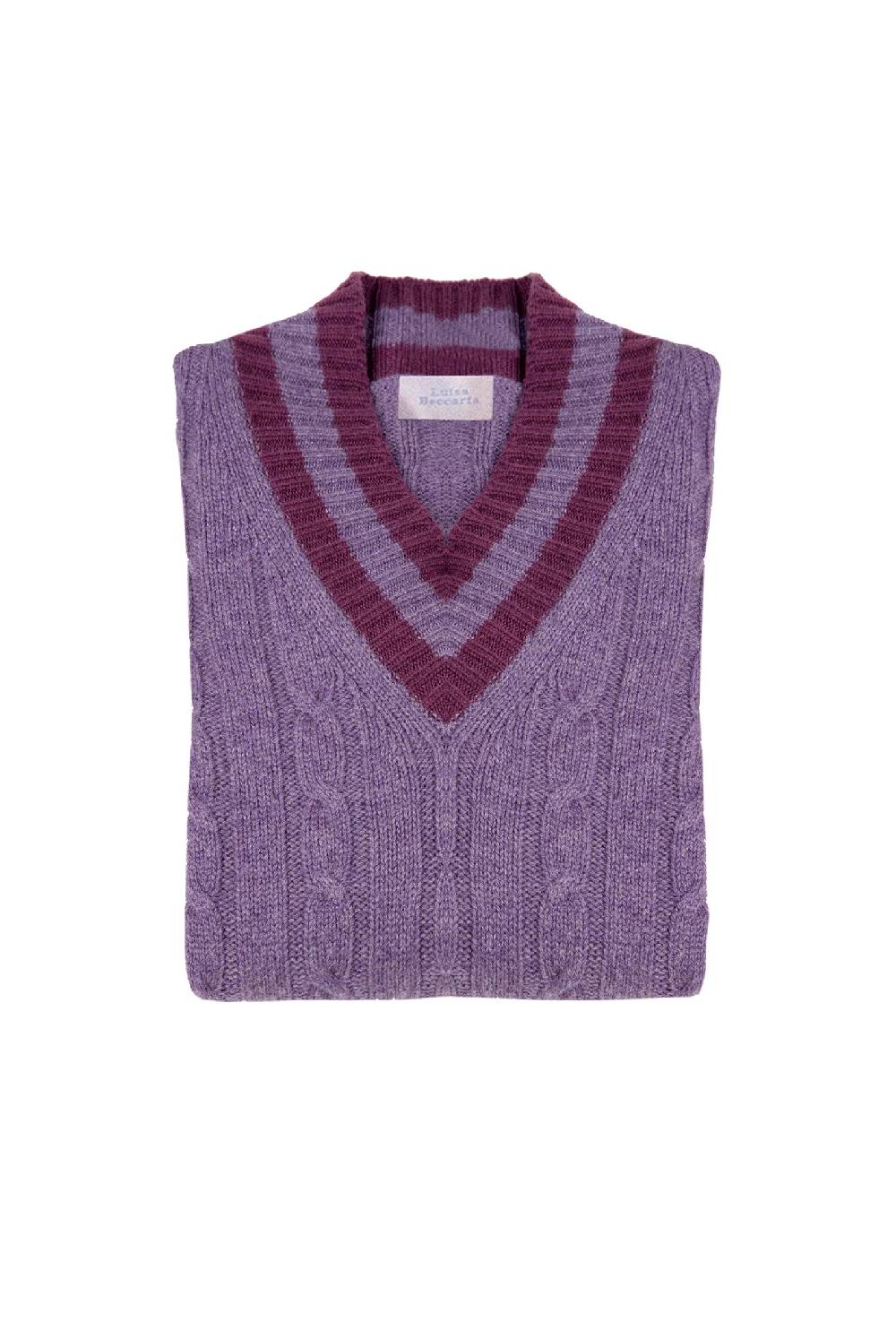 Luisa Beccaria Maglia viola in cashmere a trecce con scollo a V Shopping Online