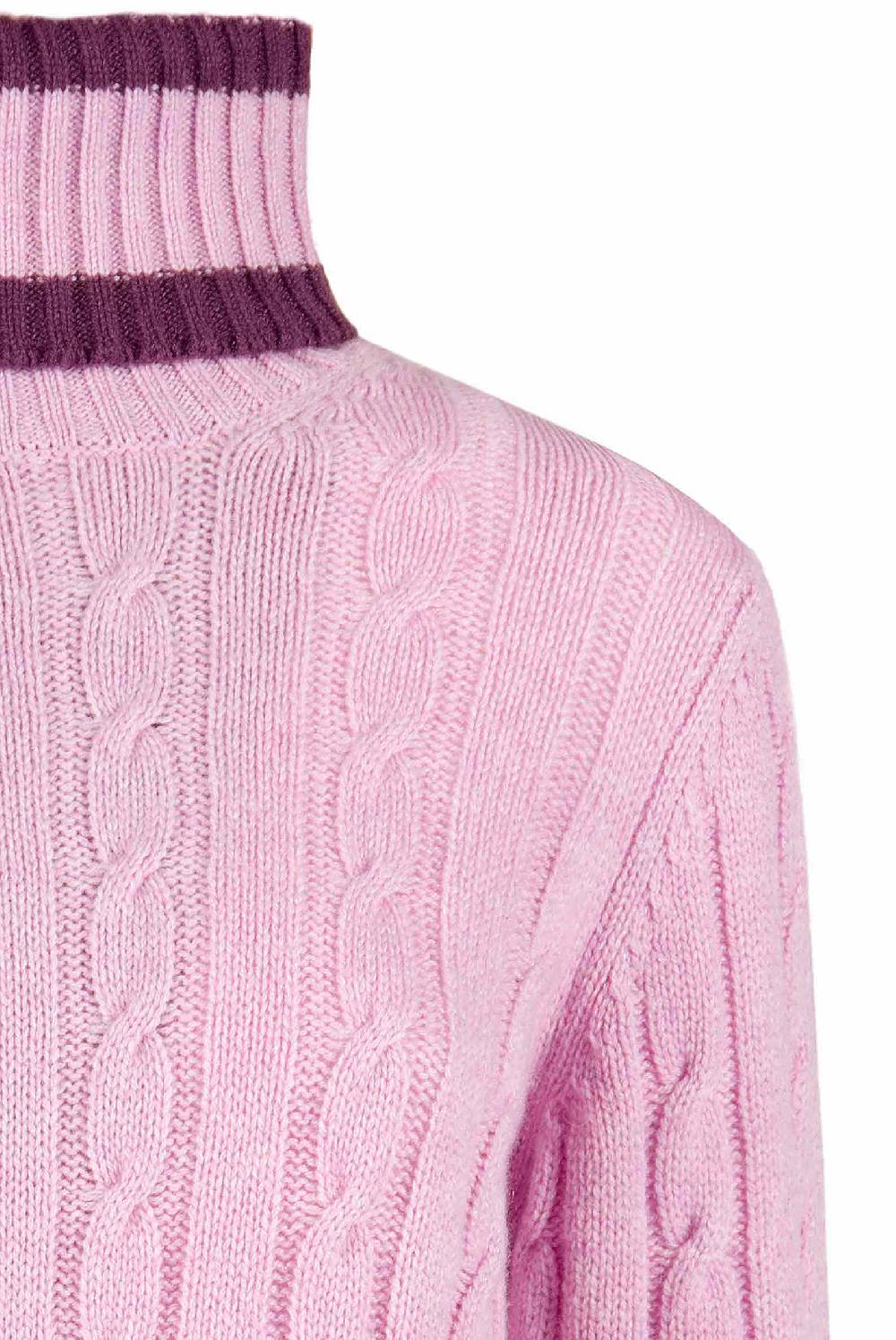 Luisa Beccaria Maglione dolcevita in cashmere a trecce rosa Sconti VIP