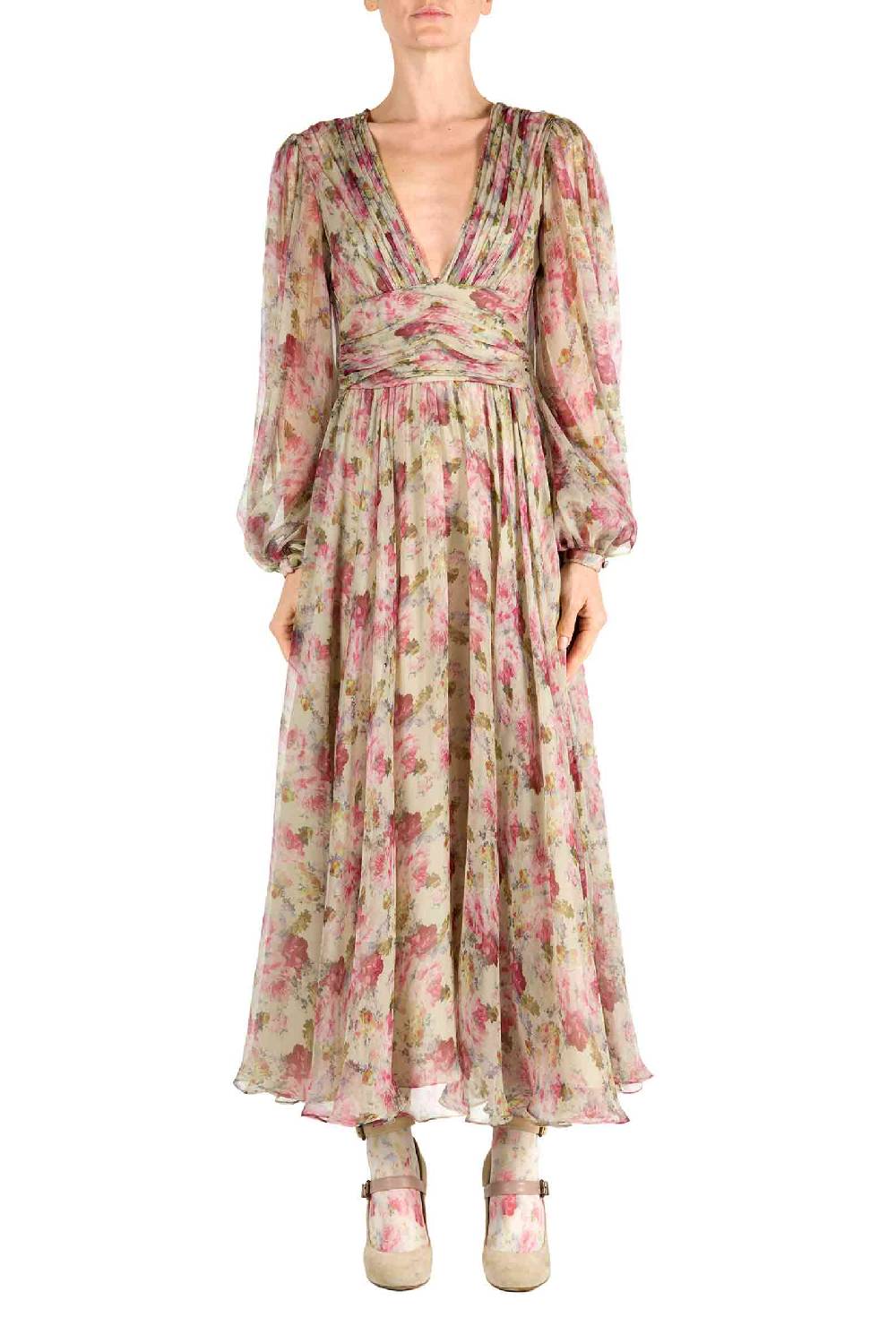 Luisa Beccaria Abito in chiffon con rose stampate Moda