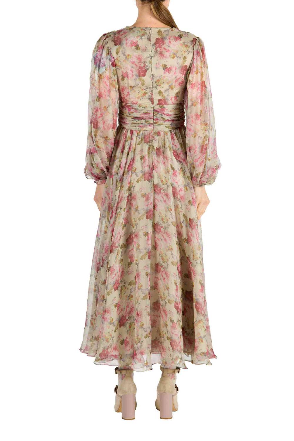 Luisa Beccaria Abito in chiffon con rose stampate Moda
