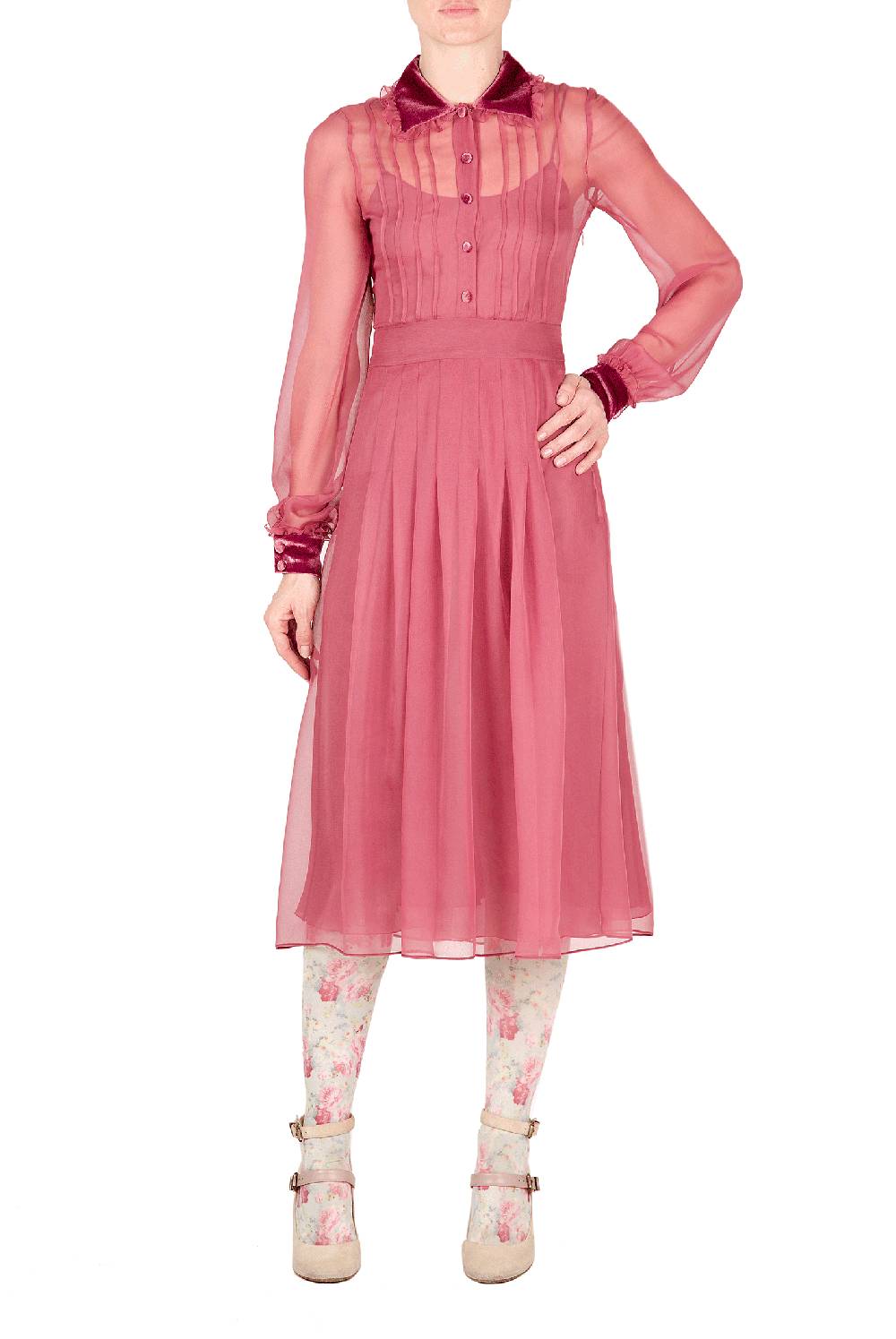 Luisa Beccaria Abito in chiffon con passamaneria in velluto 2025