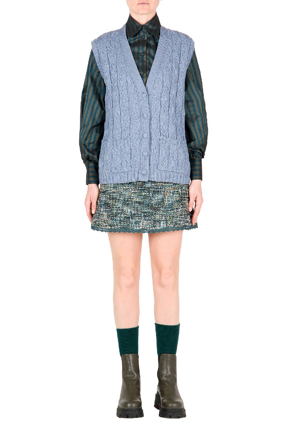 Luisa Beccaria Gilet in lana ritorta Blu Qualità Garantita