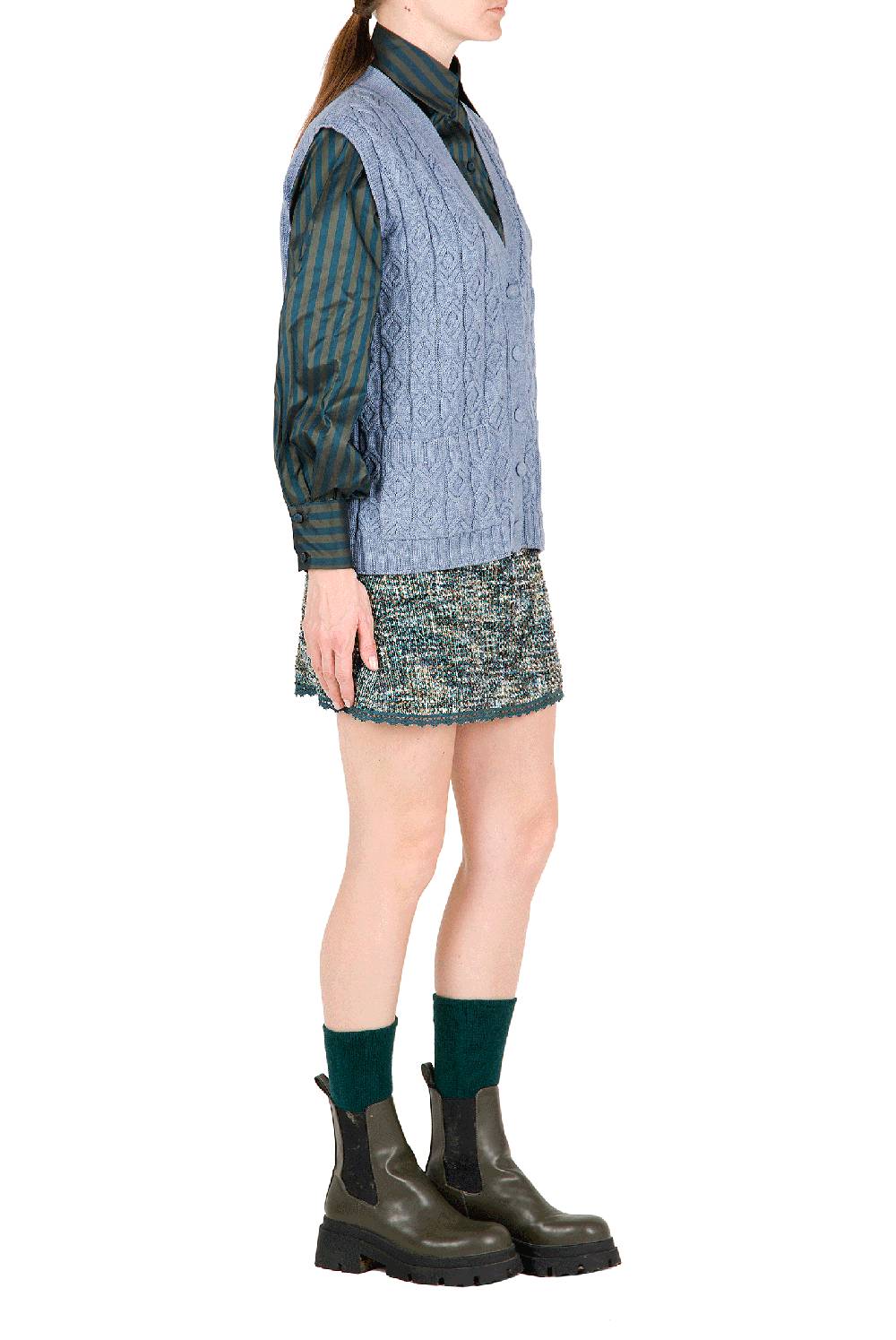 Luisa Beccaria Gilet in lana ritorta Blu Qualità Garantita