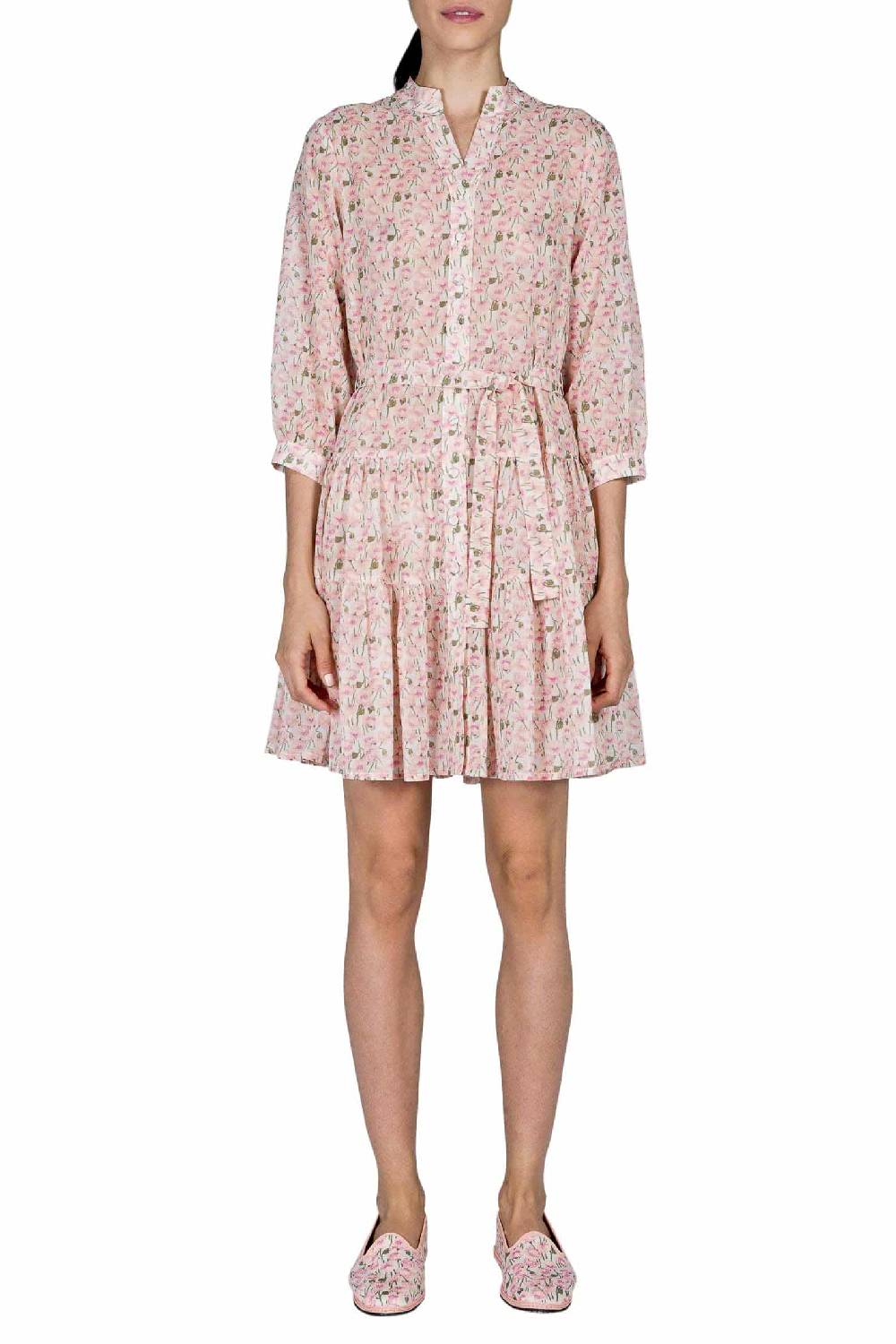 Luisa Beccaria Mini abito rosa Papaveri in cotone Sconto