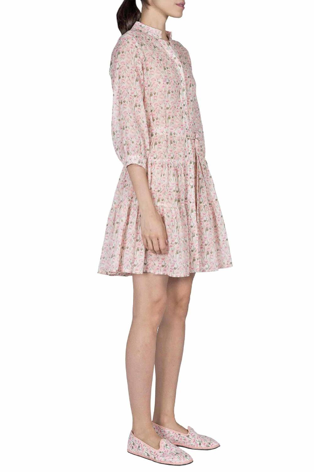 Luisa Beccaria Mini abito rosa Papaveri in cotone Sconto