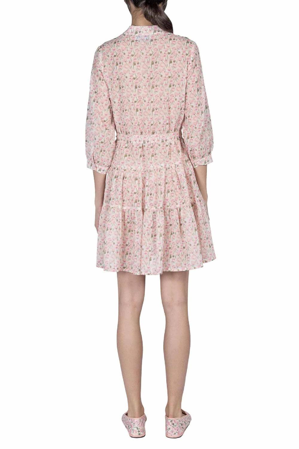 Luisa Beccaria Mini abito rosa Papaveri in cotone Sconto