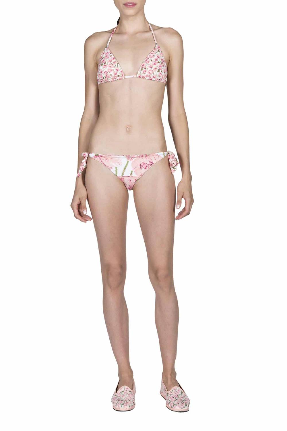 Luisa Beccaria Bikini Triangolo E Slip Rosa Papaveri Double Face Offerta