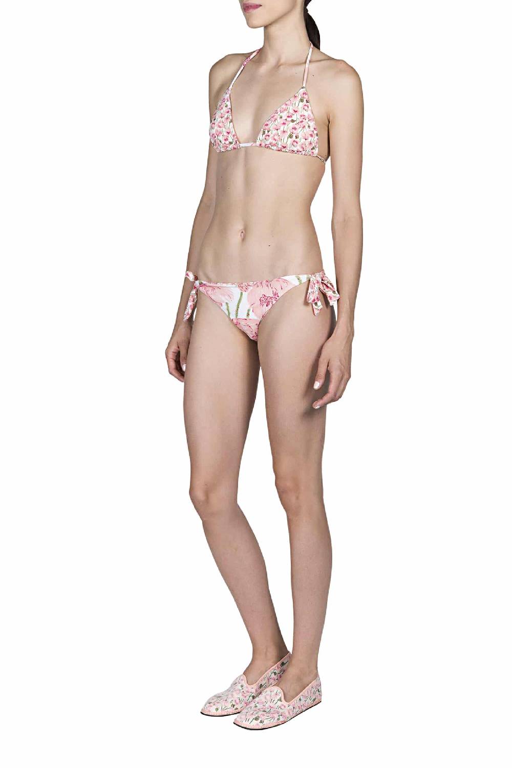 Luisa Beccaria Bikini Triangolo E Slip Rosa Papaveri Double Face Offerta