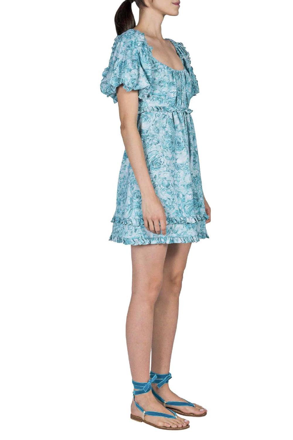 Luisa Beccaria Mini abito in lino stampato con rose Convenienza