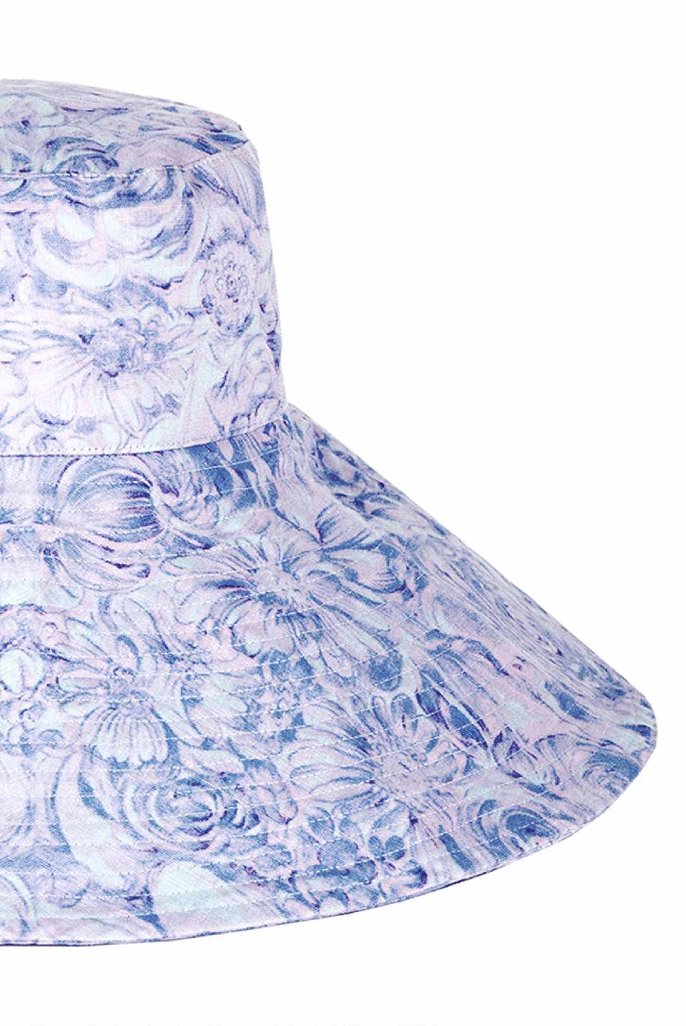 Luisa Beccaria Cappello in lino Capri con stampa rose viola Vendite Flash