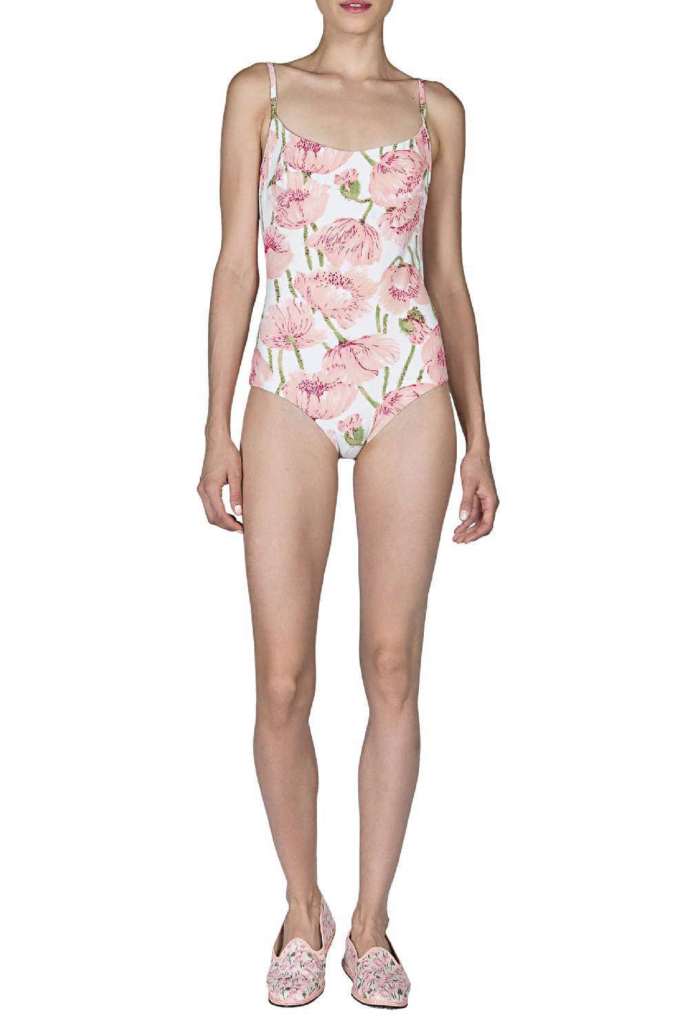 Luisa Beccaria Costume Intero Papaveri Rosa Double Face Negozio