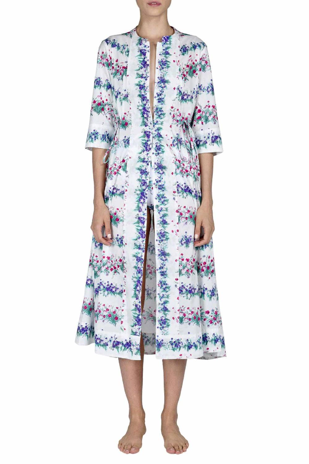 Luisa Beccaria Abito Midi Caftano Blu Stampa Fiori In Saldo