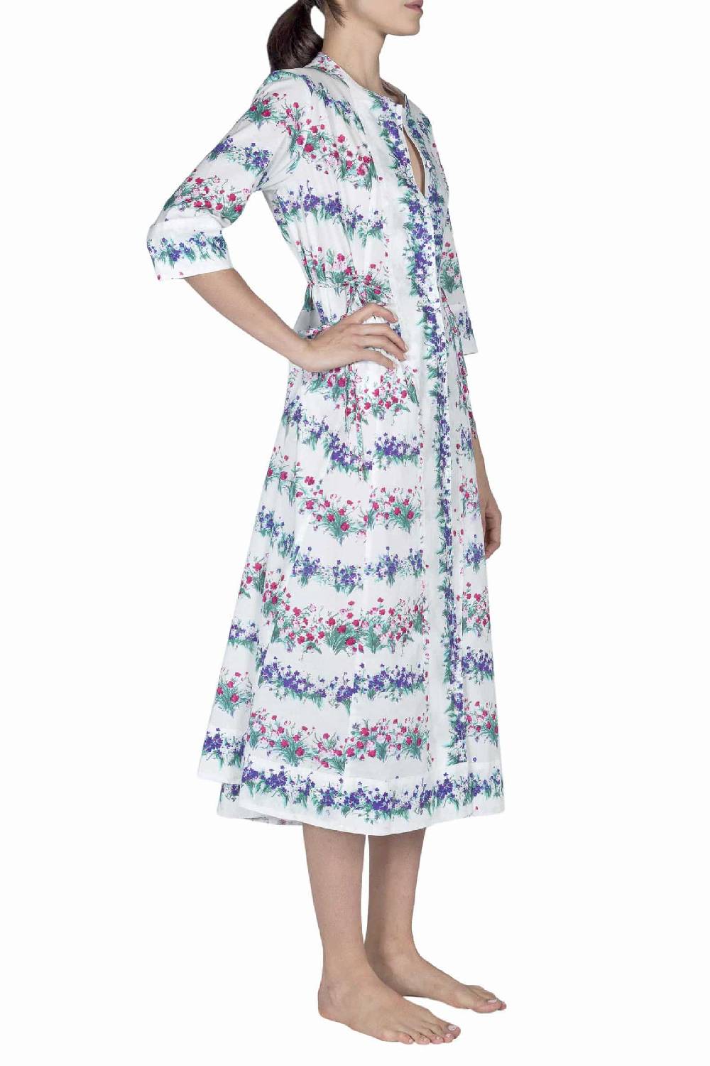 Luisa Beccaria Abito Midi Caftano Blu Stampa Fiori In Saldo