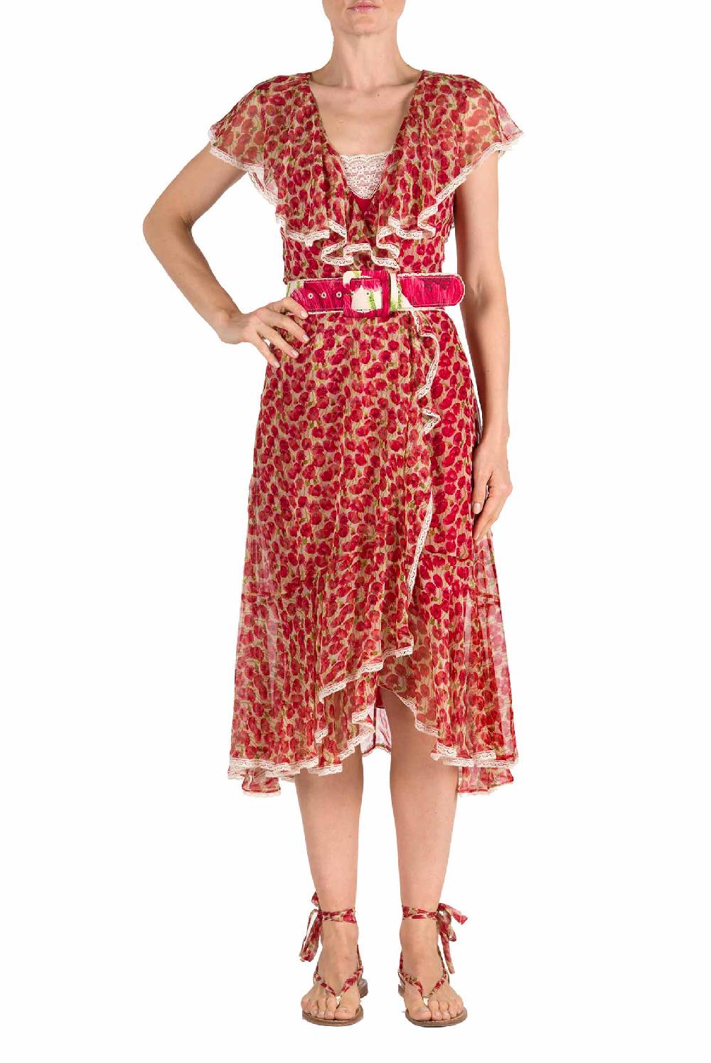 Luisa Beccaria Abito in chiffon con micro papaveri Soddisfazione Garantita