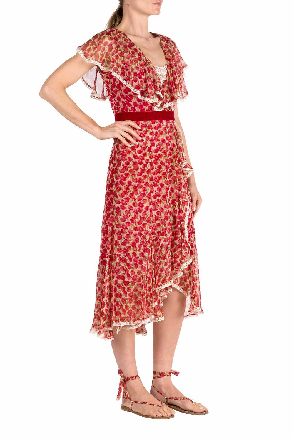 Luisa Beccaria Abito in chiffon con micro papaveri Soddisfazione Garantita