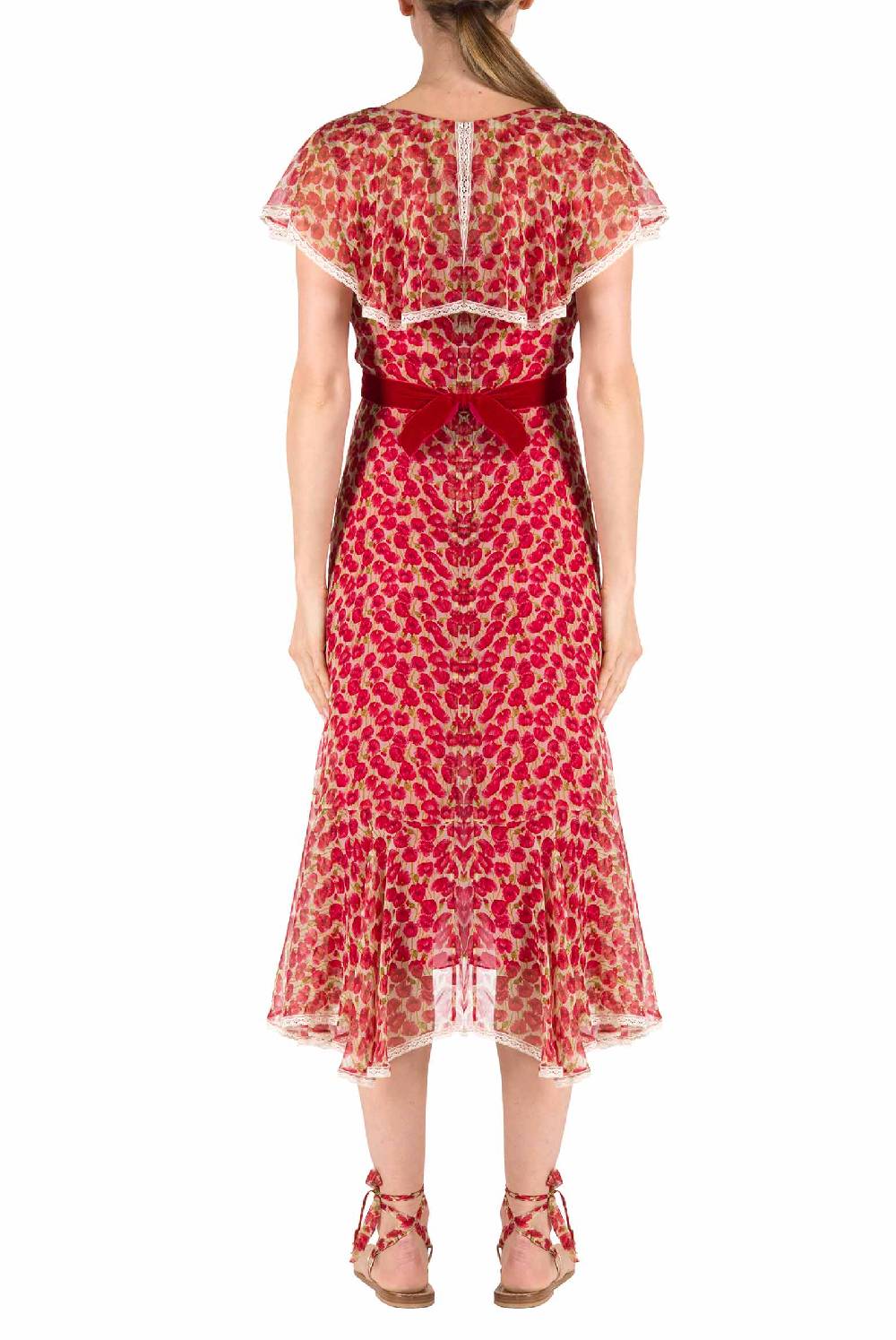 Luisa Beccaria Abito in chiffon con micro papaveri Soddisfazione Garantita