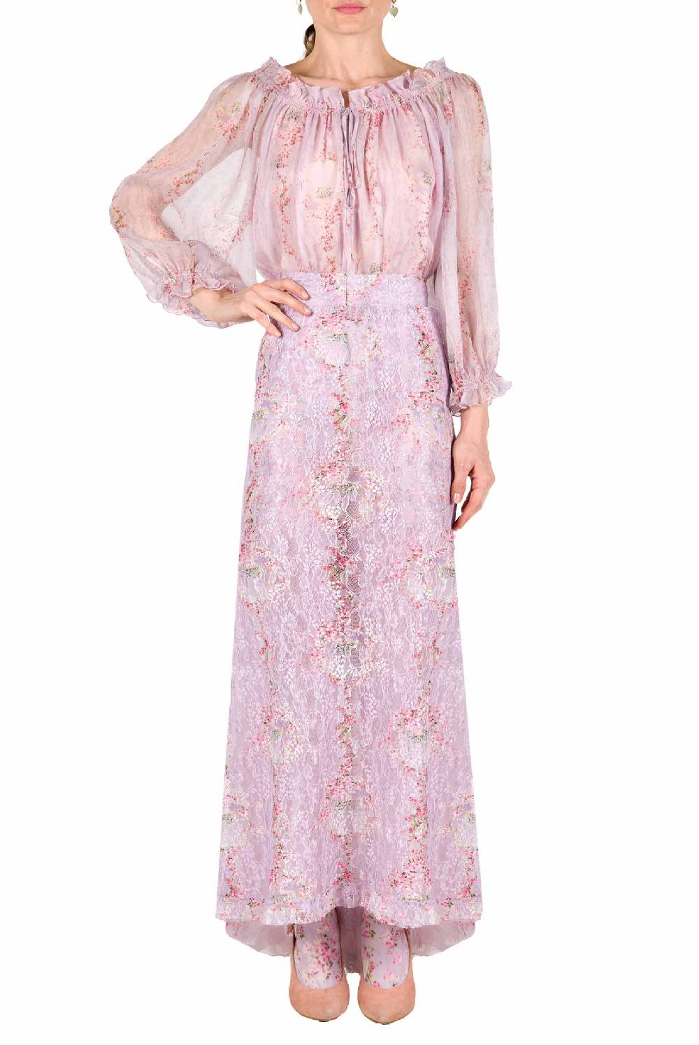 Luisa Beccaria Camicetta a cerchio di rose stampata in creponne di chiffon Novità