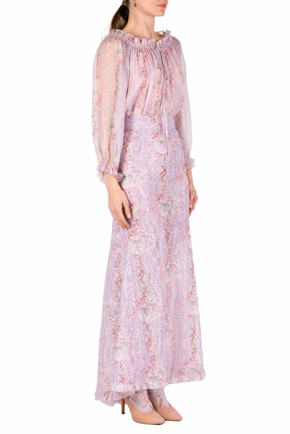 Luisa Beccaria Camicetta a cerchio di rose stampata in creponne di chiffon Novità