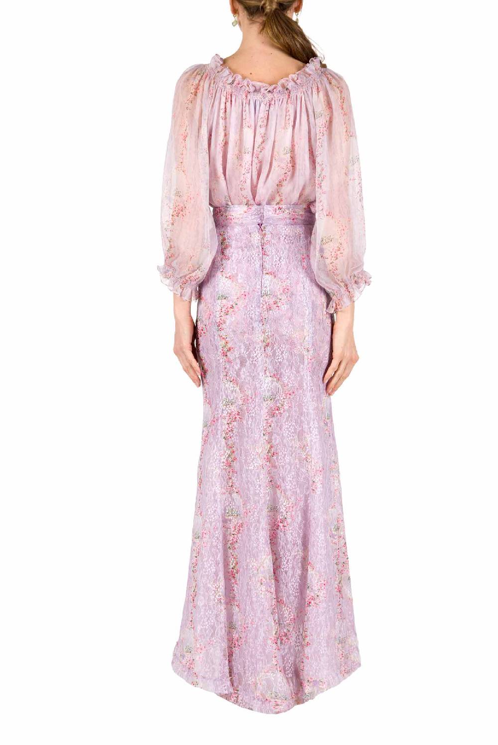 Luisa Beccaria Camicetta a cerchio di rose stampata in creponne di chiffon Novità