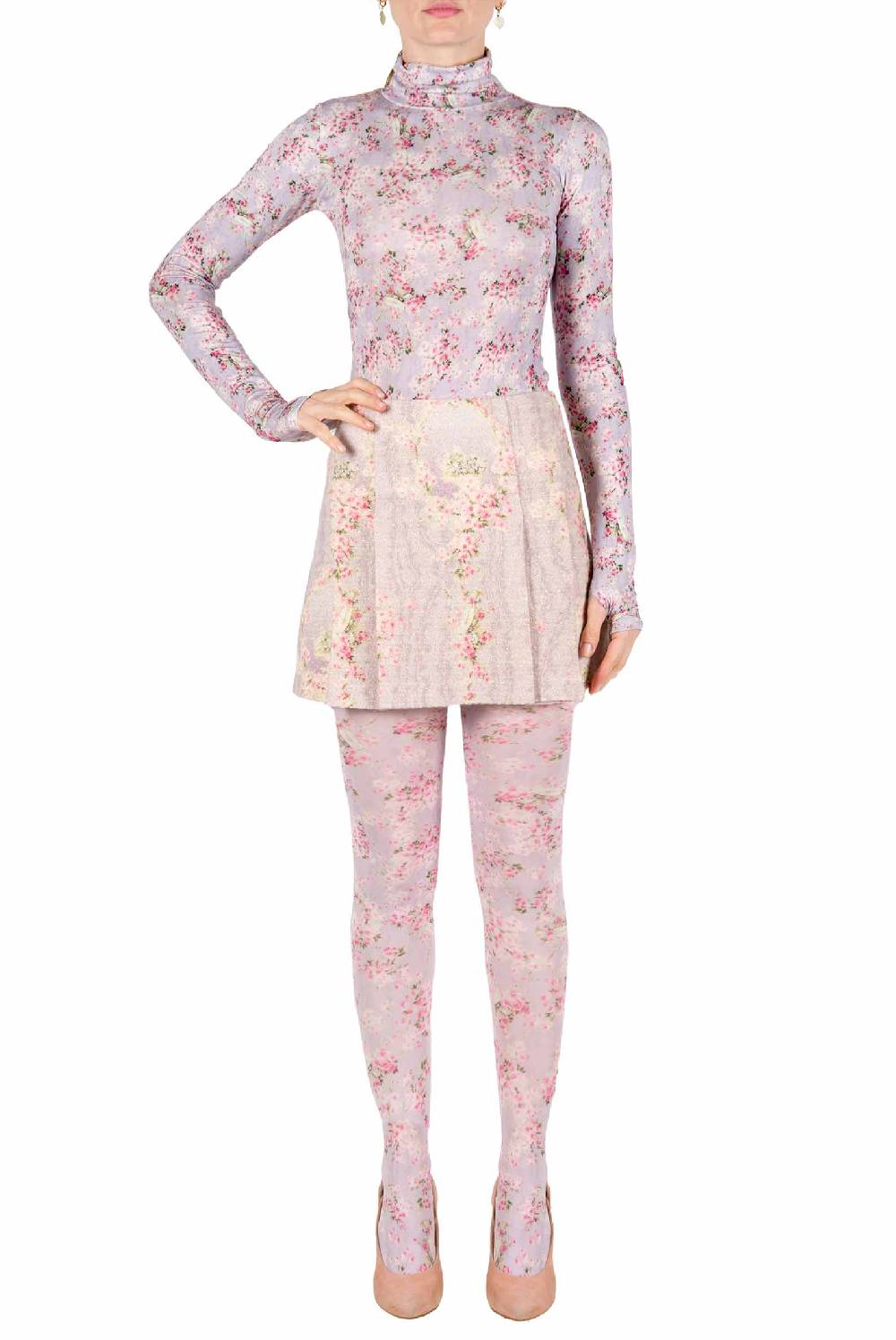Luisa Beccaria Dolcevita in jersey con boccioli di rosa stampati lilla Sconto