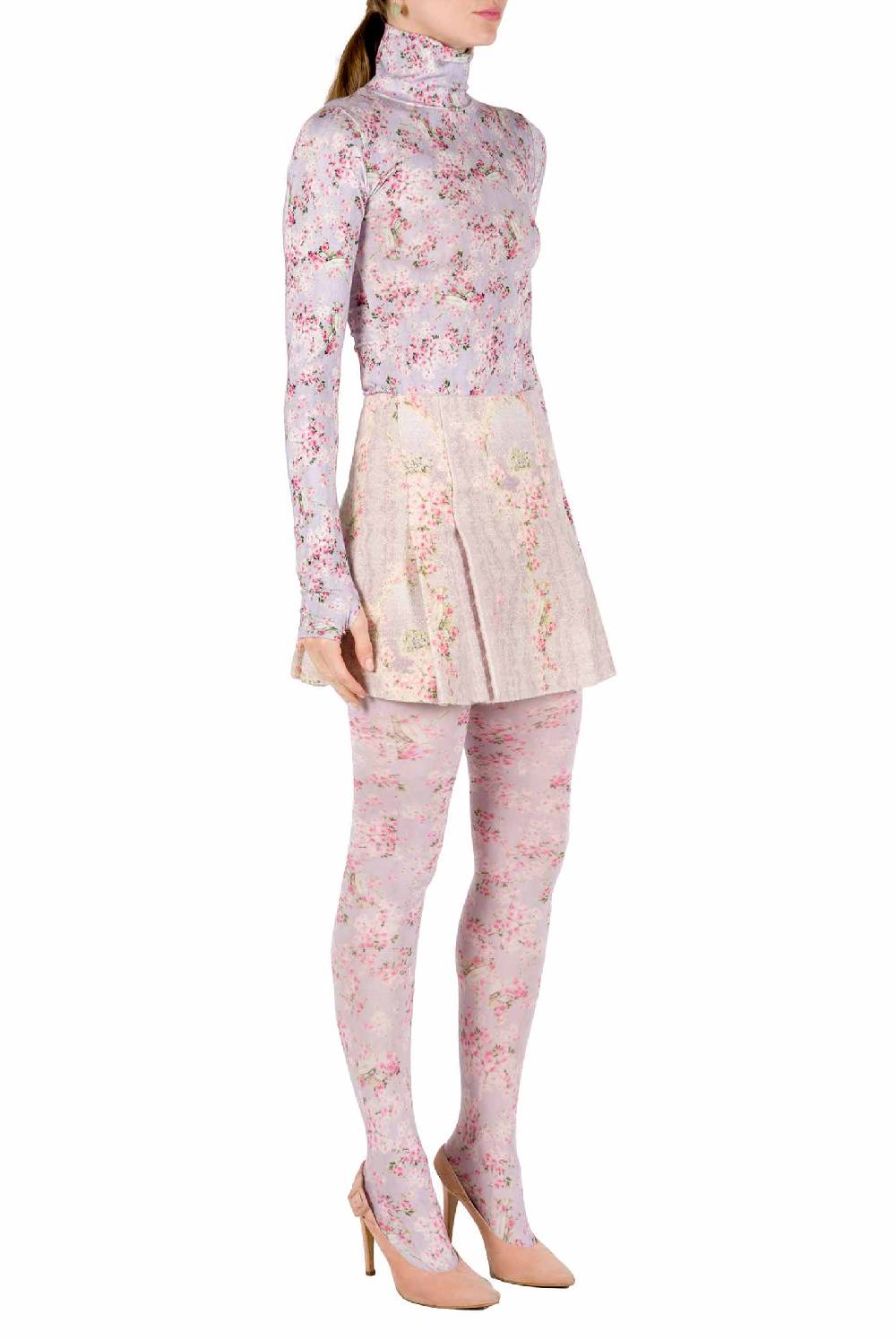 Luisa Beccaria Dolcevita in jersey con boccioli di rosa stampati lilla Sconto