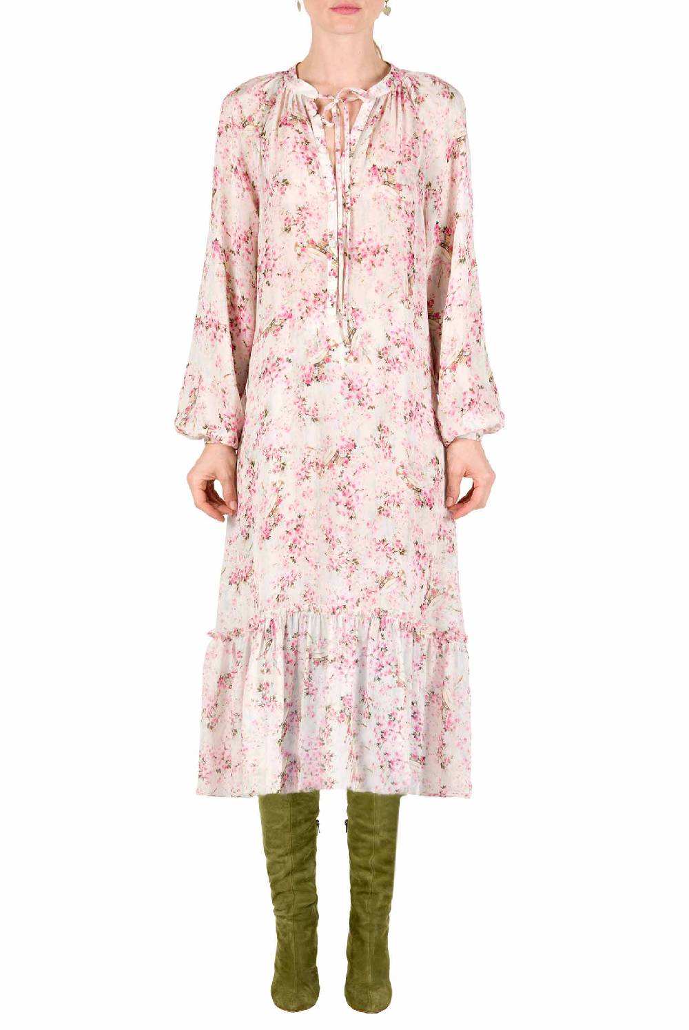 Luisa Beccaria Abito ampio raglan con stampa boccioli di rosa Cyber Monday