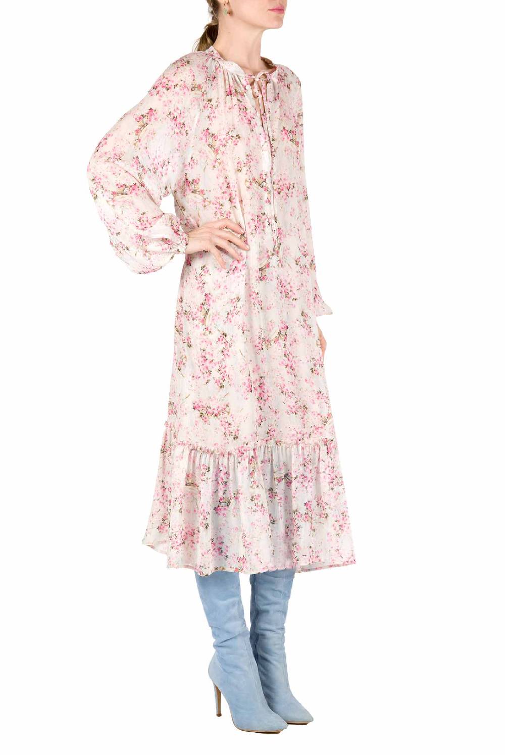 Luisa Beccaria Abito ampio raglan con stampa boccioli di rosa Cyber Monday