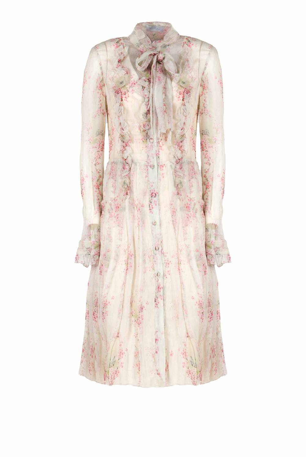 Luisa Beccaria Abito in chiffon a pieghe stampato con cerchi di rose Vendita calda