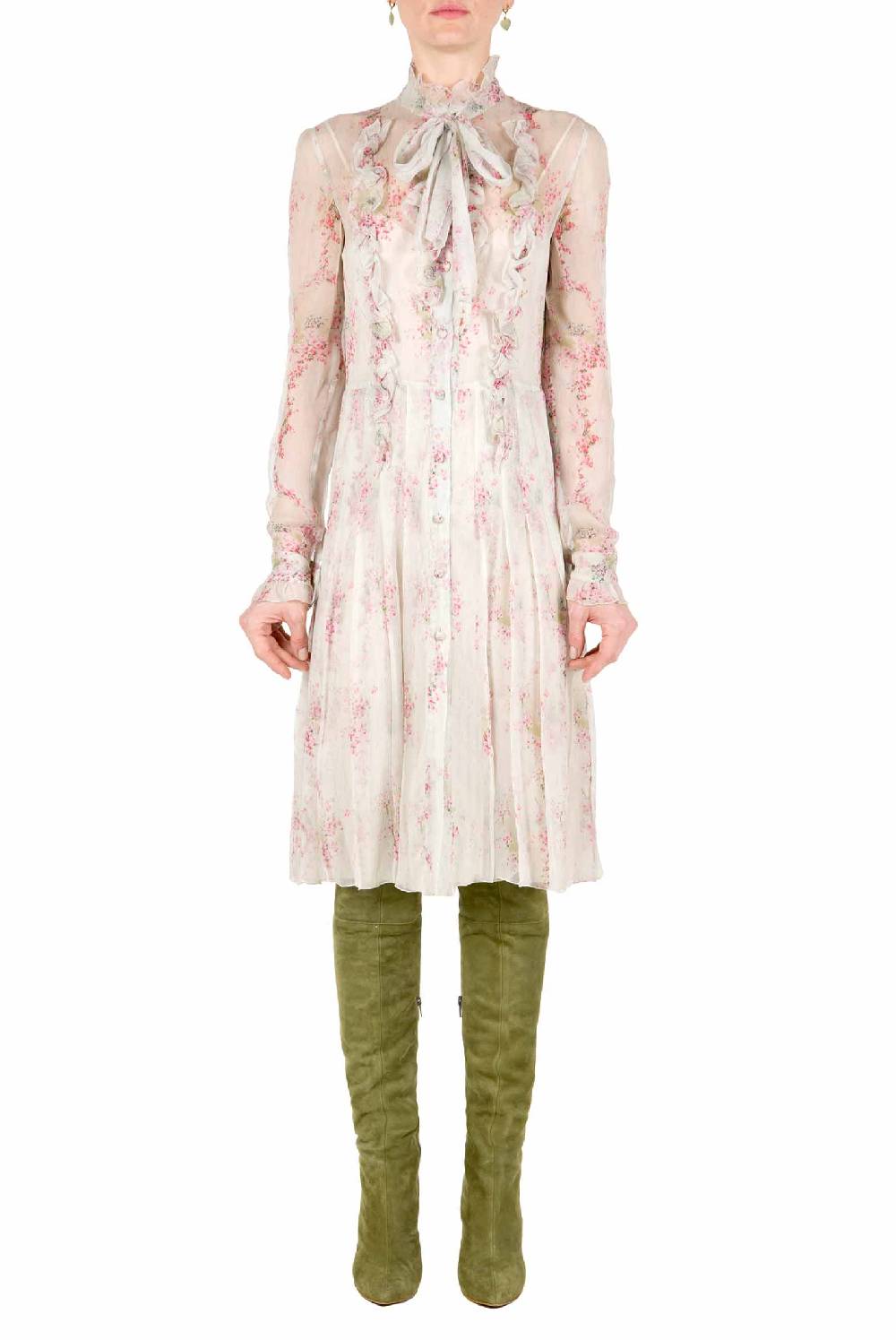 Luisa Beccaria Abito in chiffon a pieghe stampato con cerchi di rose Vendita calda