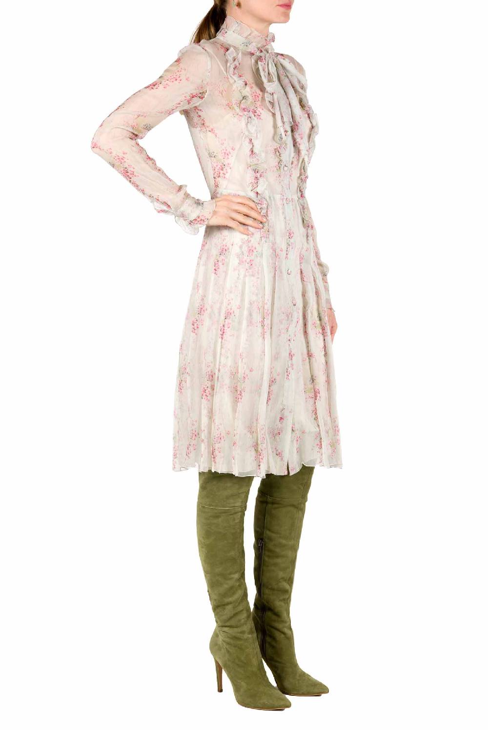 Luisa Beccaria Abito in chiffon a pieghe stampato con cerchi di rose Vendita calda