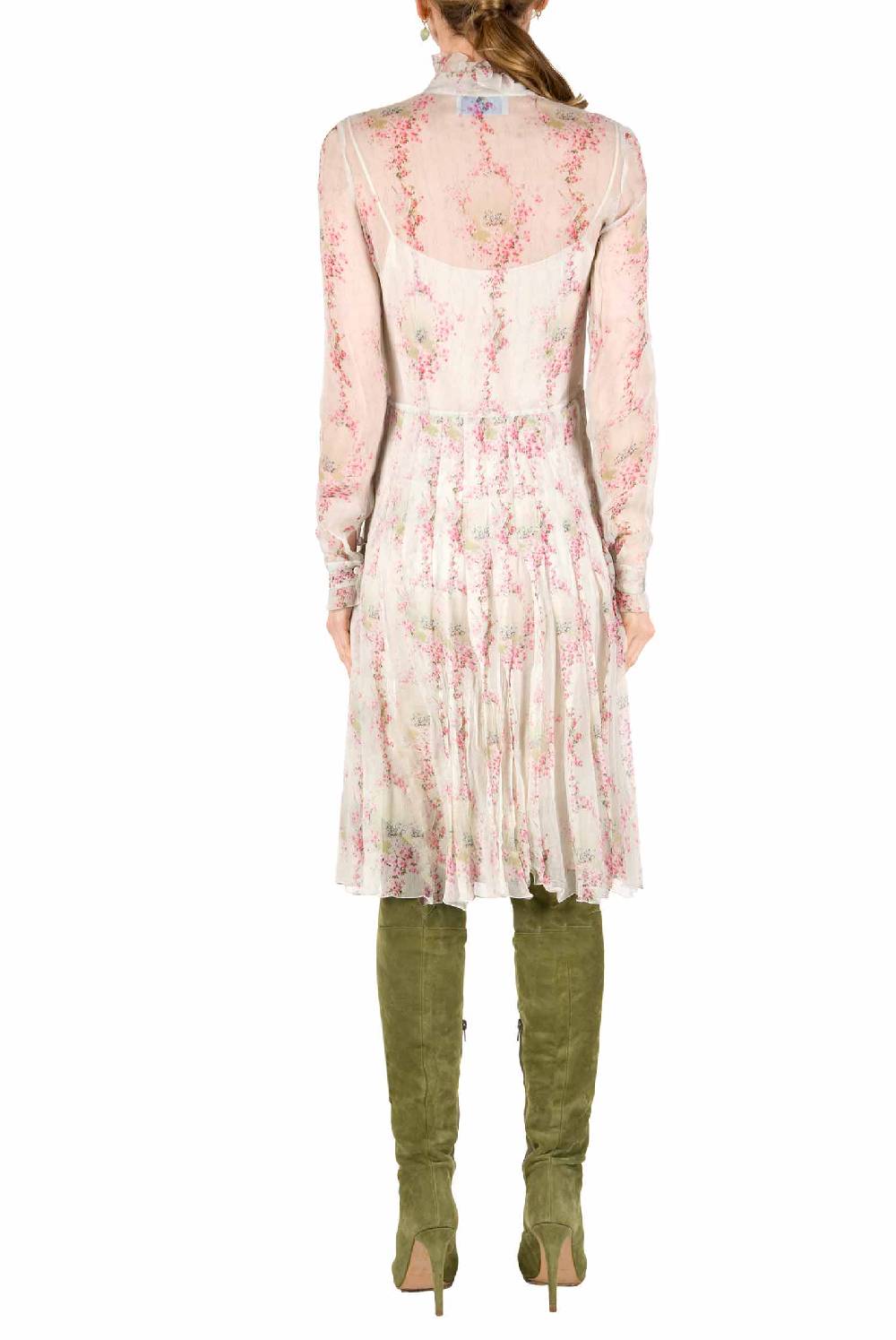 Luisa Beccaria Abito in chiffon a pieghe stampato con cerchi di rose Vendita calda