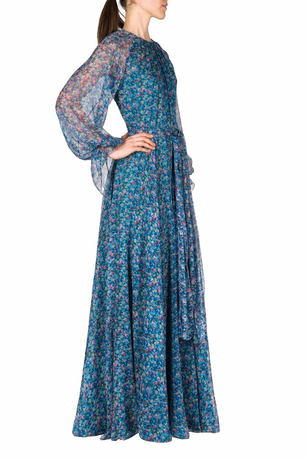 Luisa Beccaria Abito in chiffon plissettato con micro anemoni stampati Online Outlet