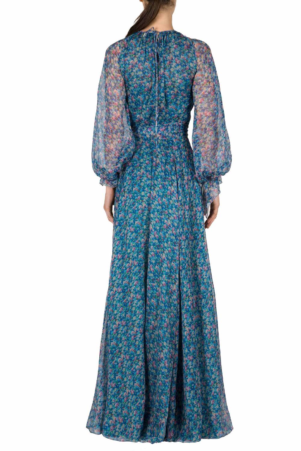 Luisa Beccaria Abito in chiffon plissettato con micro anemoni stampati Online Outlet