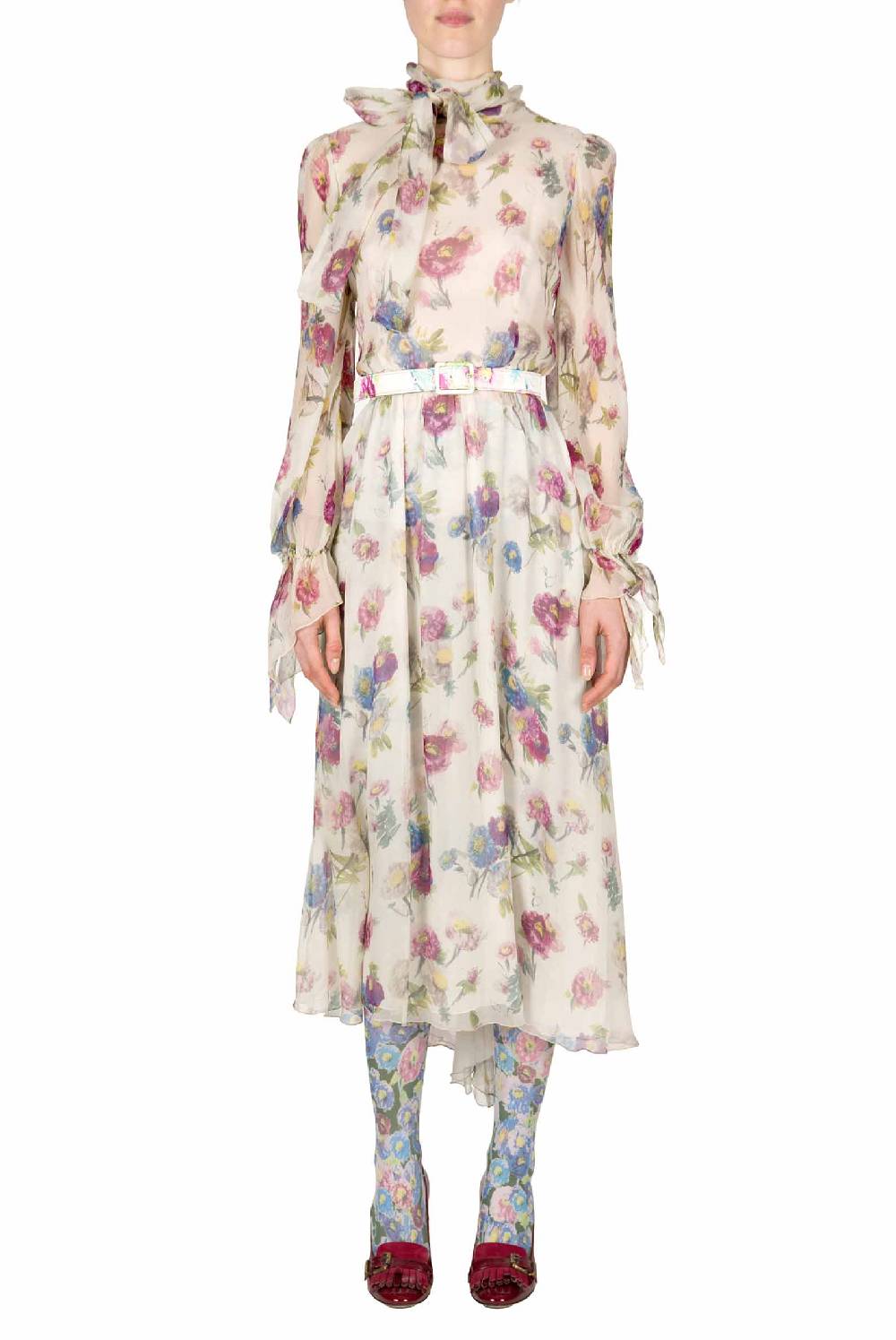 Luisa Beccaria Chiffon Macro Anemoni Abito Con Fascia Offerta temporanea