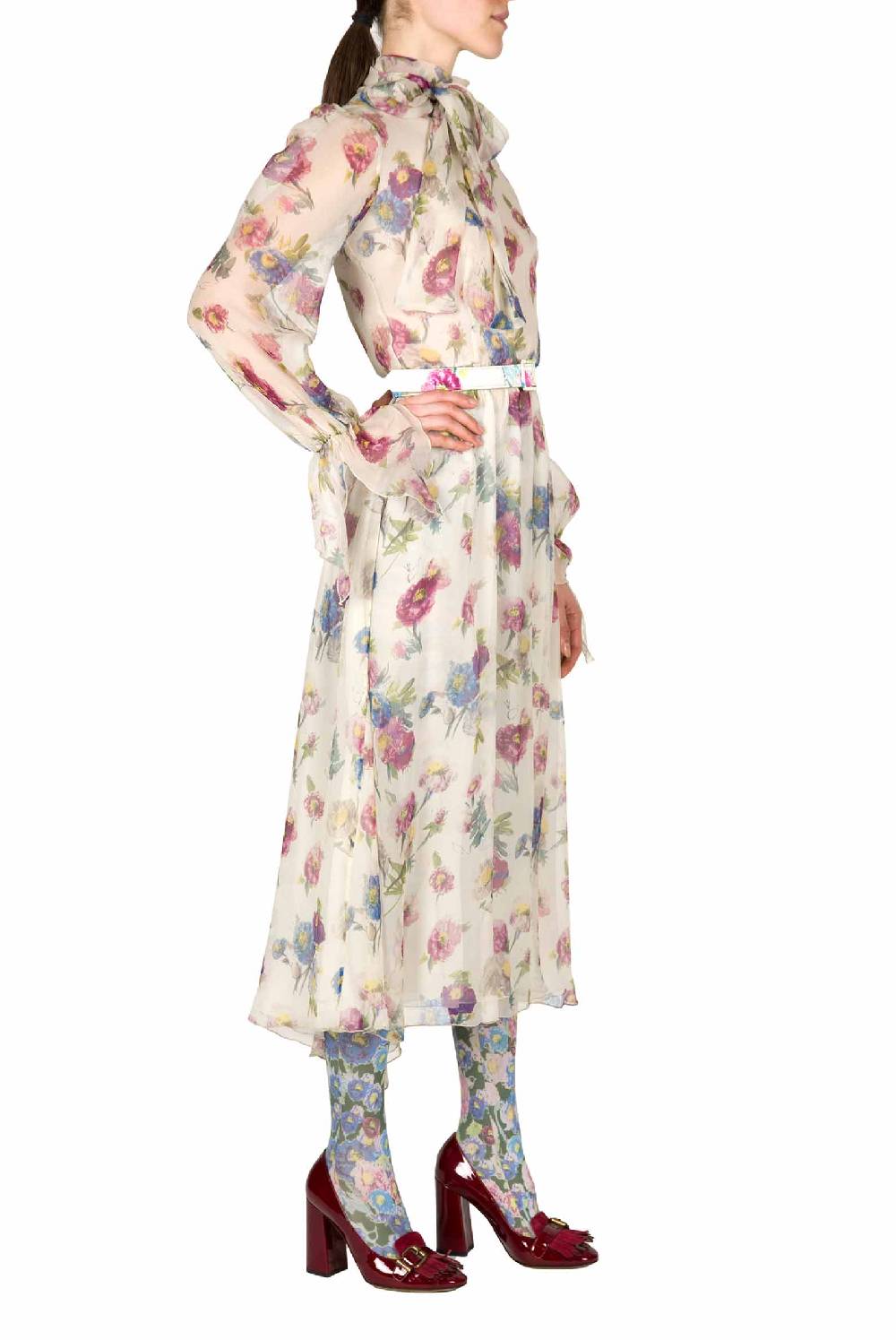 Luisa Beccaria Chiffon Macro Anemoni Abito Con Fascia Offerta temporanea