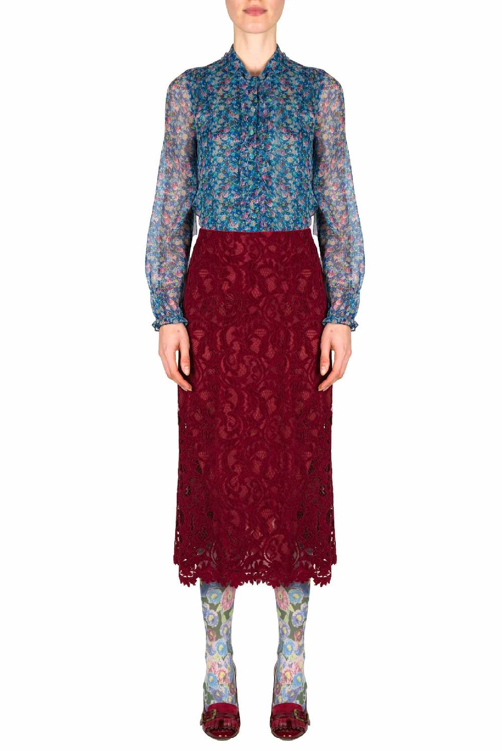 Luisa Beccaria Camicia in chiffon con micro anemoni Grandi sconti