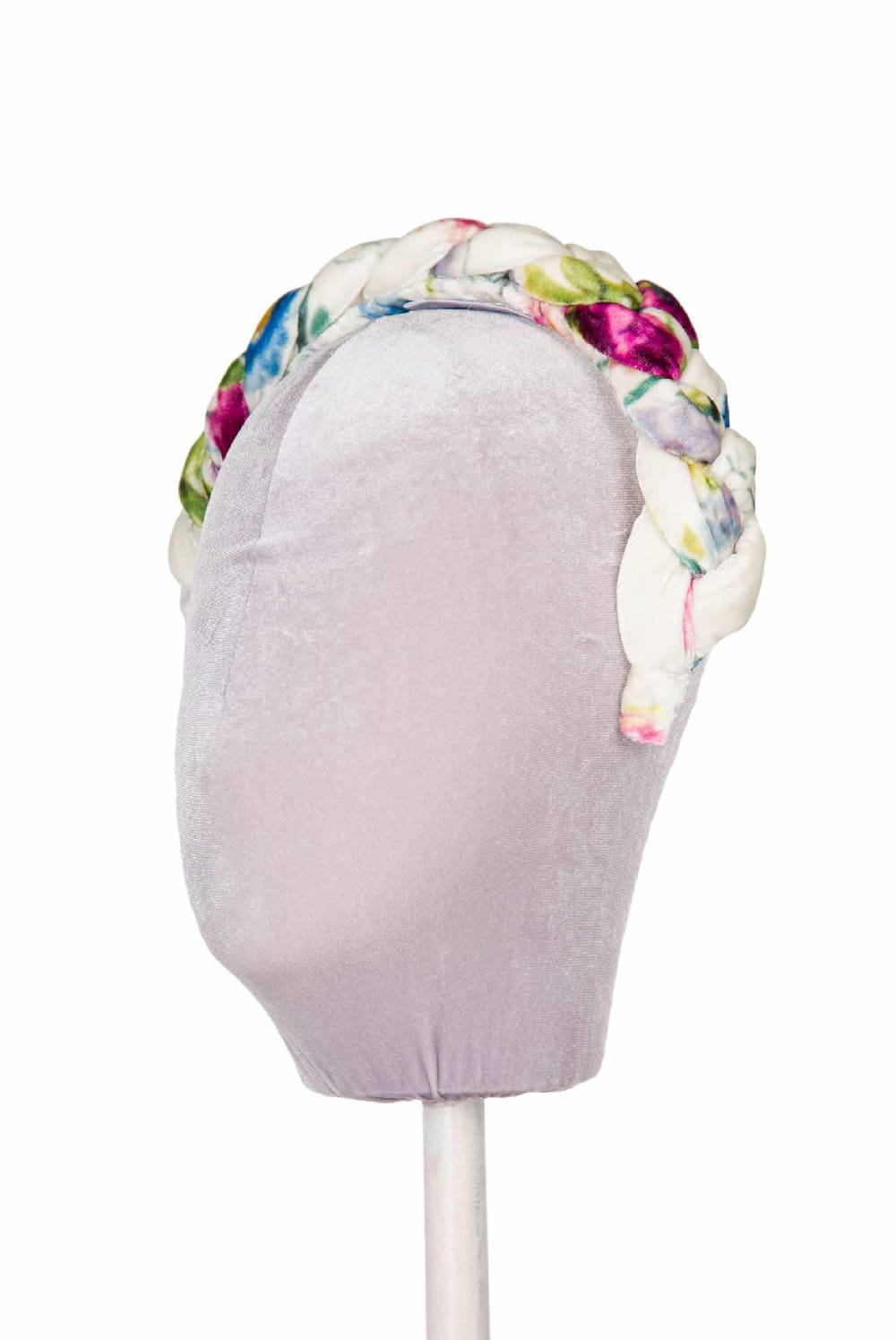 Luisa Beccaria Fascia per capelli intrecciata in velluto macro anemoni Liquidazione