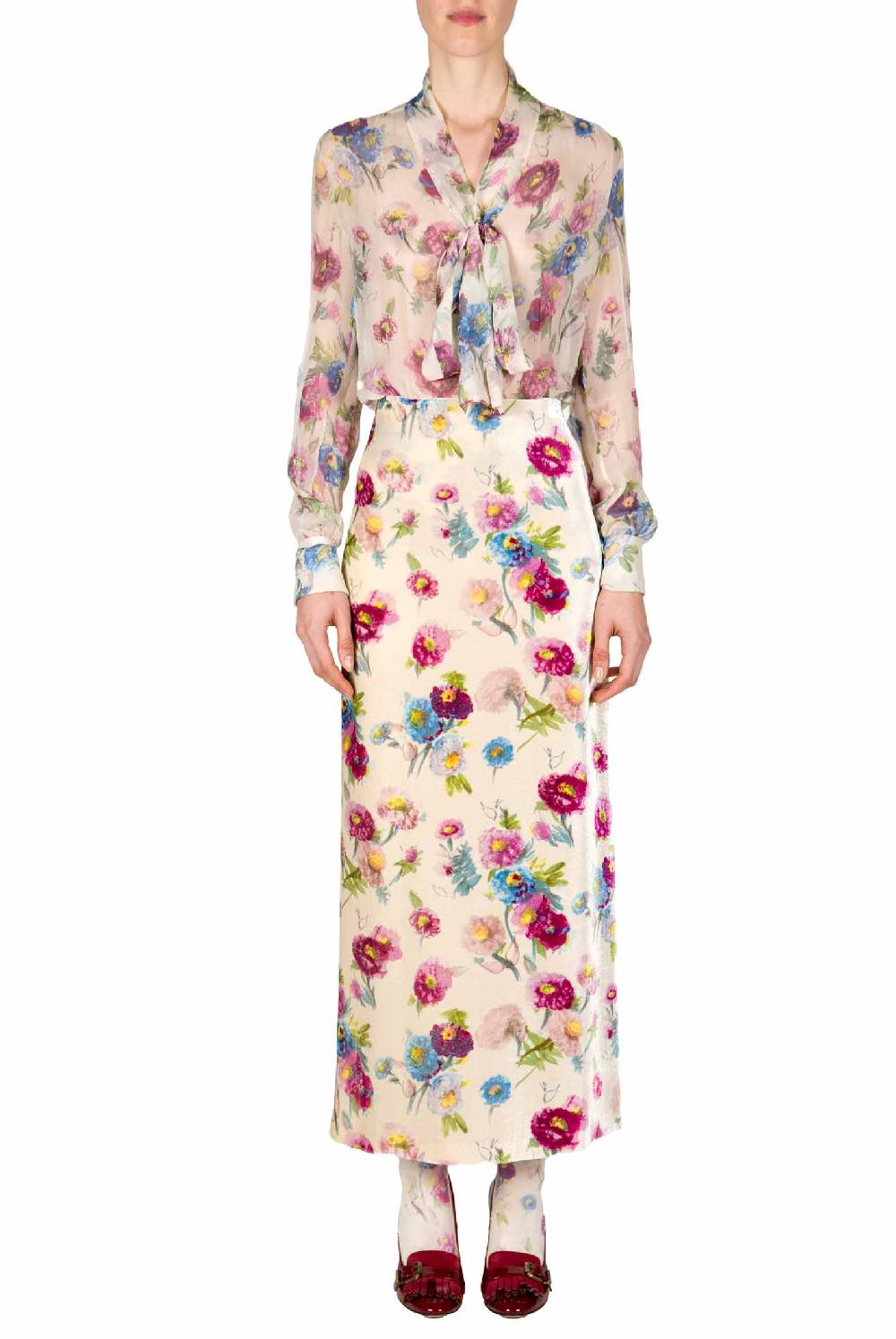 Luisa Beccaria Camicetta in chiffon stampata con macro anemoni Comprane uno, ottenene uno gratis