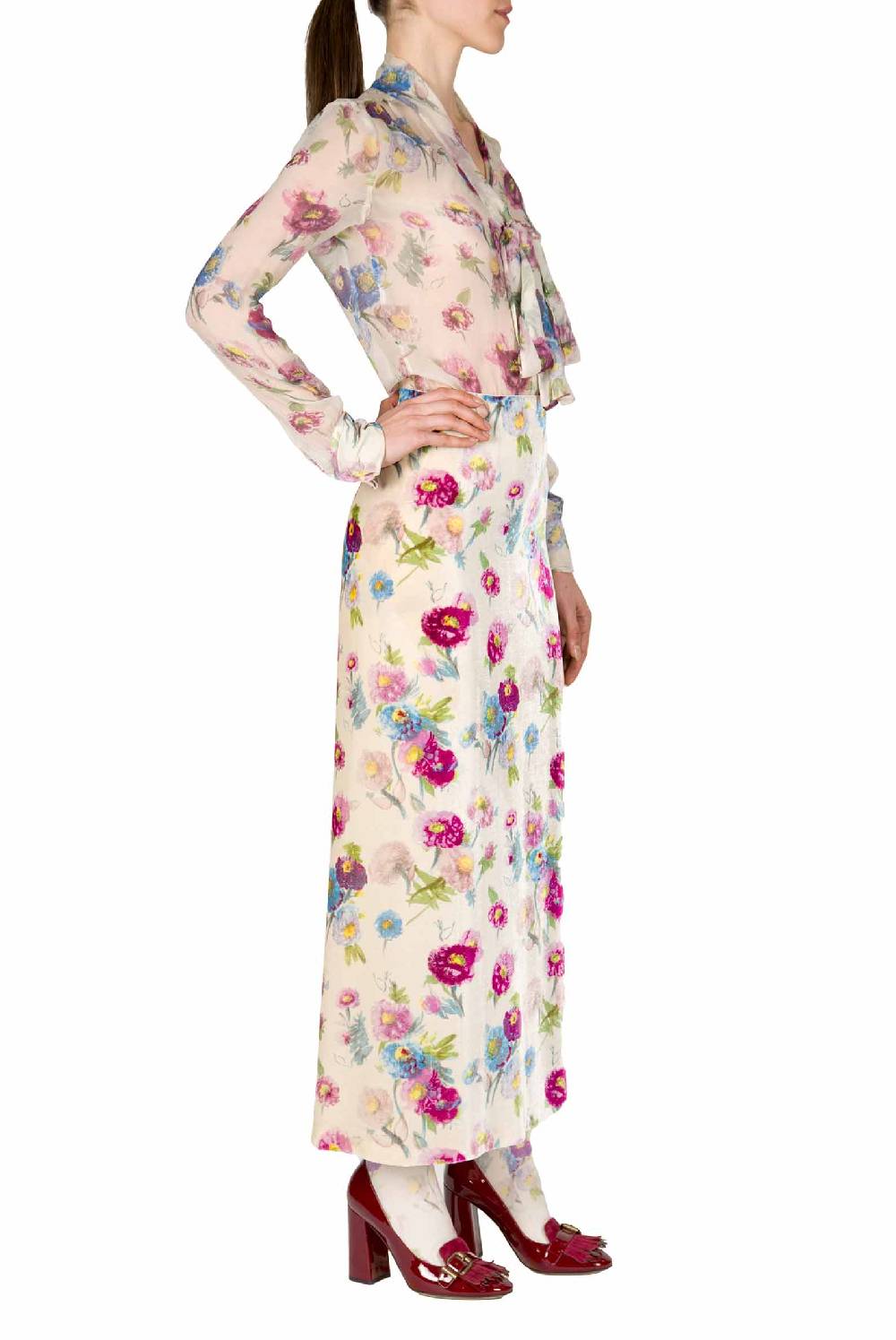 Luisa Beccaria Camicetta in chiffon stampata con macro anemoni Comprane uno, ottenene uno gratis