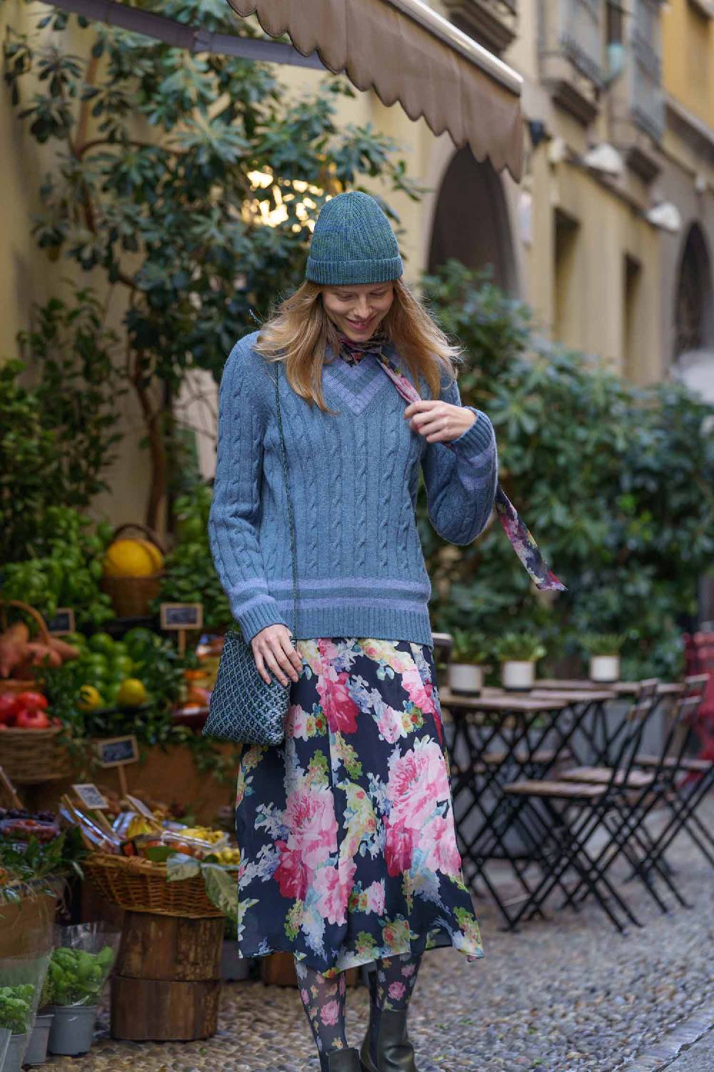 Luisa Beccaria Maglione scollo a V in cashmere a trecce petrolio Prezzo basso