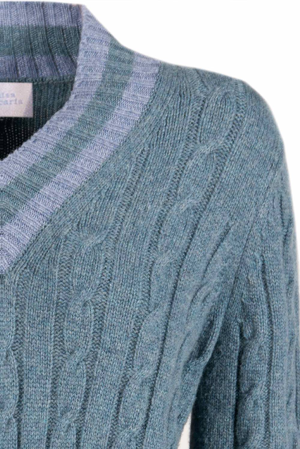 Luisa Beccaria Maglione scollo a V in cashmere a trecce petrolio Prezzo basso