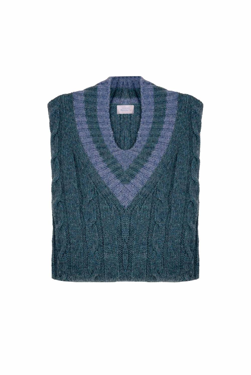 Luisa Beccaria Maglione scollo a V in cashmere a trecce petrolio Prezzo basso