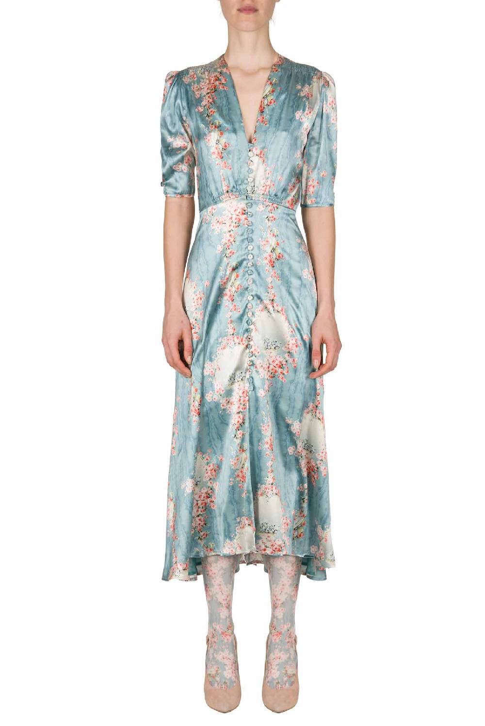 Luisa Beccaria Abito Bottoncino Con Cerchio Di Rose In Raso Super Saving Price